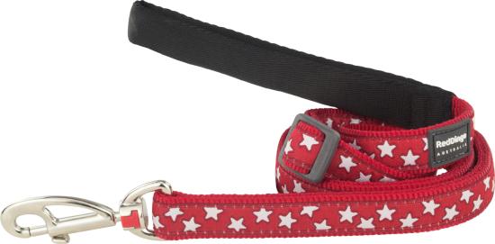 RED DINGO Dog laisse Design Stars White on Red M 20mm x 1.8m