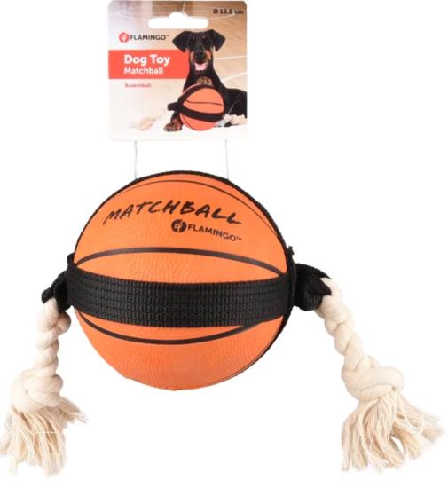 JOUET CHIEN BASKET-BALL AVEC CORDE ORANGE 40cm L x 12.5cm H