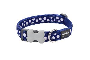 RED DINGO Dog collier Design White Spots on Navy M 20mm x 31-47cm