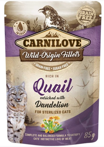 CARNILOVE - CAT POUCH - RICHE EN QUAIL (CAILLE) ENRICHIE AVEC DANDELION - 85G