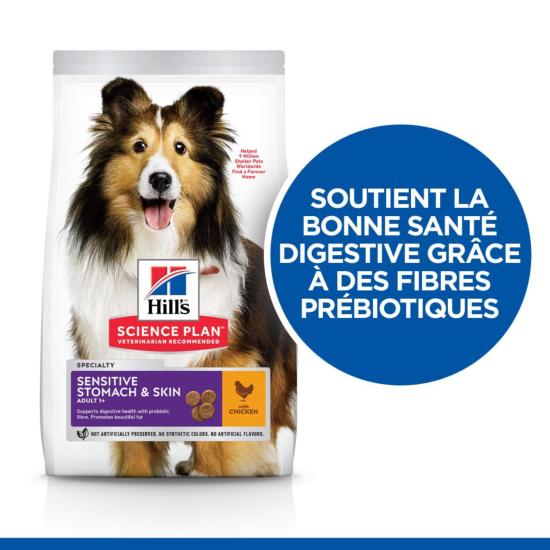 Hill's Science Plan Adult Sensitive Stomach & Skin croquettes pour chien au poulet 12kg