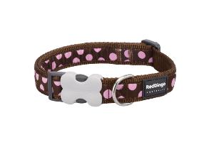 RED DINGO Dog collier Design Pink Spots on Brown L 25mm x 41-63cm