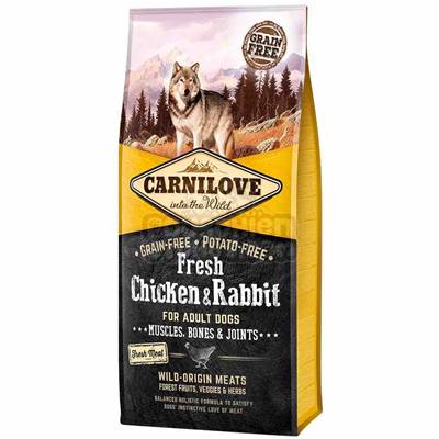 CARNILOVE FRESH - DOG - ADULT -CHICKEN & RABBIT - MUSCLES, BONES 12KG