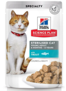 Hill's Science Plan Adult Sterilised Chat multipack 12 sachets repas chat stérilisé poulet Saumon Truite Dinde 85g
