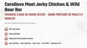 CARNILOVE - DOG TREATS - JERKY CHICKEN WITH WILD BOAR BAR - 100 G