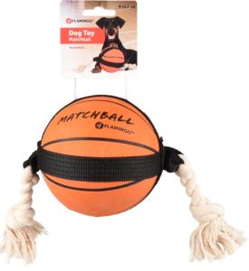 JOUET CHIEN BASKET-BALL AVEC CORDE ORANGE 40cm L x 12.5cm H