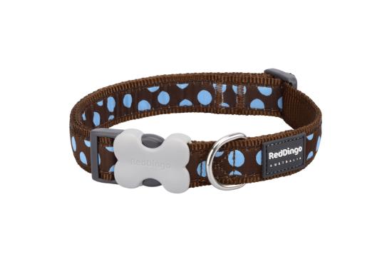 RED DINGO Dog collier Design Blue Spots on Brown L 25mm x 41-63cm