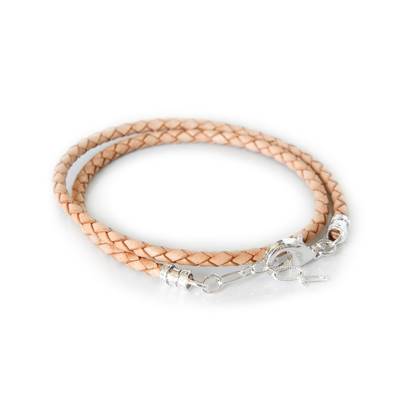 BRACELET FEMME DOUBLE CUIR BEIGE 37cm