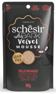 SCHESIR After Dark, Poulet & boeuf en Mousse, Nourriture Humide complète Chat Adulte 80g