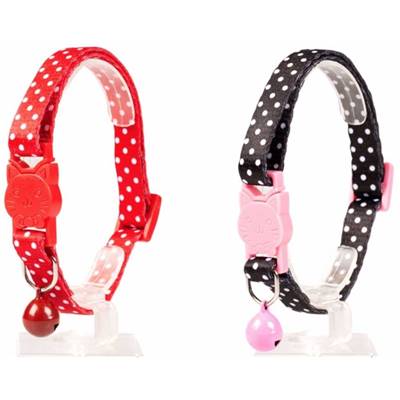 COLLIER POUR CHATS BOULES BLANCHES NYLON 20- 30cm / 10mm noir/rouge