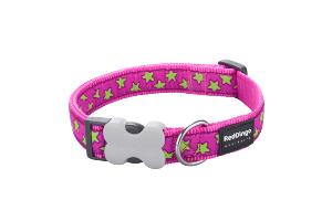 RED DINGO Dog collier Design Stars Lime on Hot Pink M 20mm x 31-47cm