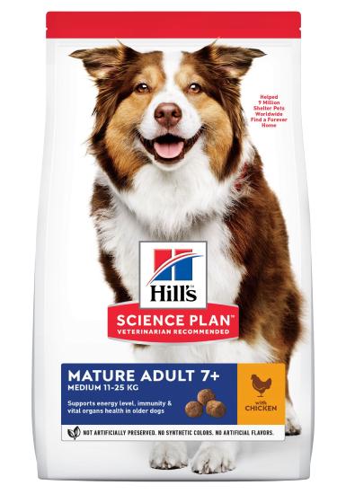 Hill's Science Plan croquettes pour Chien Adulte Mature 7+ Medium au Poulet 12kg