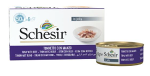 SCHESIR Multipack 6 x 50 g - Chat - en gelée - Thon avec filets de bœuf