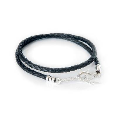 BRACELET FEMME DOUBLE CUIR NOIR 40,5cm