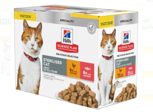 Hill's Science Plan Chat Sterilised Adult Multipack 12 sachets repas au Poulet et saumon de 85g