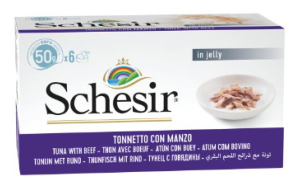 SCHESIR Multipack 6 x 50 g - Chat - en gelée - Thon avec filets de bœuf