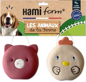 JOUET CHIEN DUO FERME COCHON COQ - LATEX NATUREL