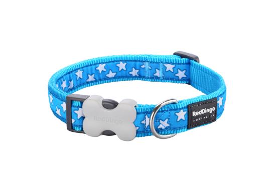 RED DINGO Dog collier Design Stars White on Turquoise S 15mm x 24-36cm