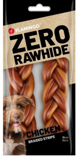 FRIANDISES ZERO RAWHIDE LANIÈRE TRESSÉE AVEC POULET 15CM 60GR / 2 PCS 120GR